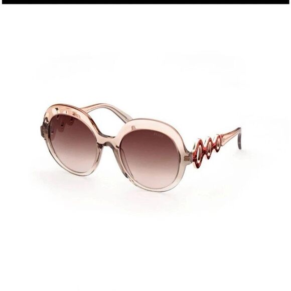 NEW Emilio Pucci EP174 44F Brown Crystal Round Over Size Sunglasses Frame main image 4
